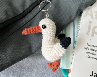 Handmade Crochet Stork Keychain – Amigurumi Bird Keyring