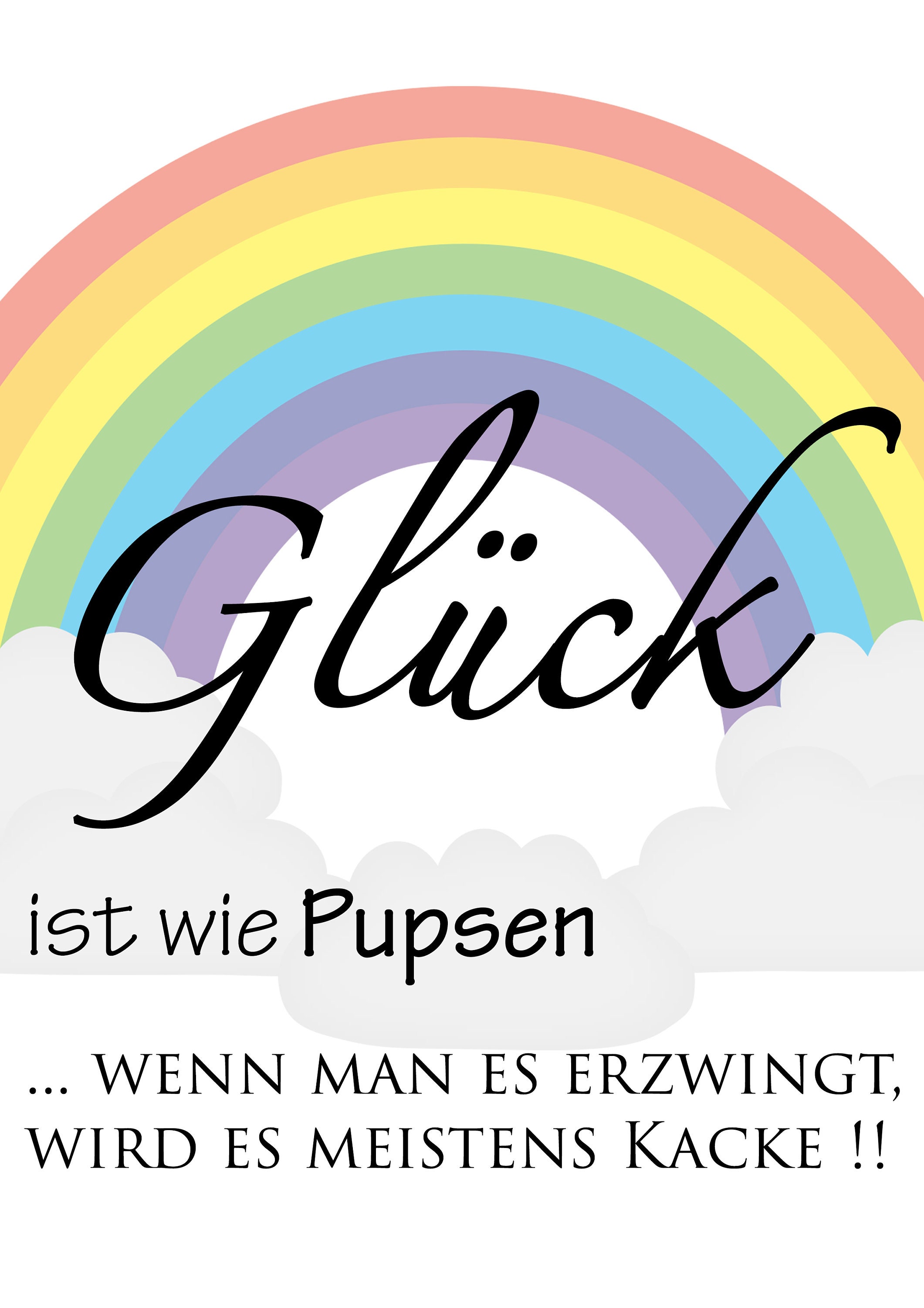 Typografie Spruch GLÜCK mit Regenbogen zum Download als Jpeg Etsy