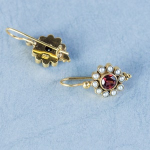 Genuine Garnet Gemstone. Freshwater Pearls. Sterling silver earrings. Gold vermeil. Inspired in jewel from The Renaissance. Antique Style. image 5