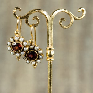 Genuine Garnet Gemstone. Freshwater Pearls. Sterling silver earrings. Gold vermeil. Inspired in jewel from The Renaissance. Antique Style. image 3