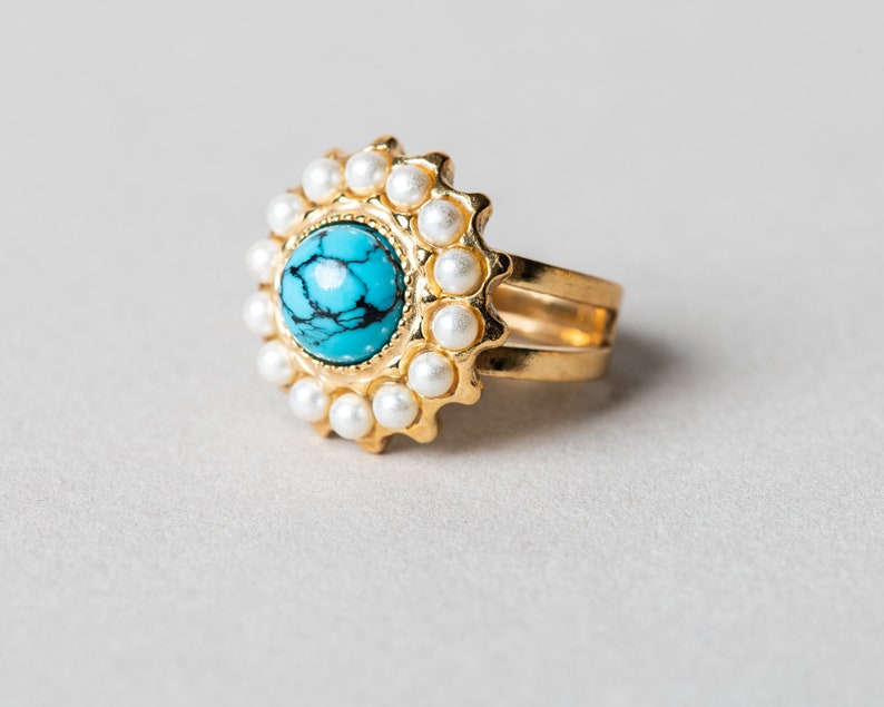 Antique /& Vintage Style Gold vermeil Sterling silver ring Inspired in jewel from The Victorian Era Genuine Turquoise Gemstone Ring