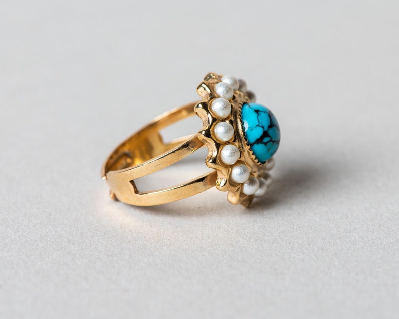 Antique /& Vintage Style Gold vermeil Sterling silver ring Inspired in jewel from The Victorian Era Genuine Turquoise Gemstone Ring