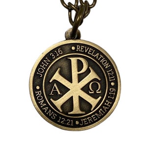 Chi Rho Christian Necklace, IXCI NIKA, Christ Conquers Verses