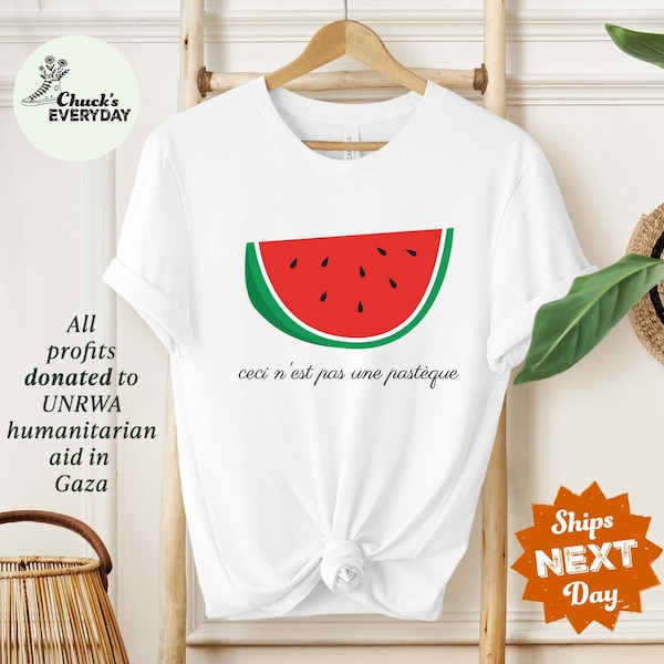 Ce n’est pas une chemise pastèque | "Ceci n'est pas une pastèque" | Chemise drapeau palestinien | Chemise, sweat-shirt Palestine gratuits | Parodie surréaliste