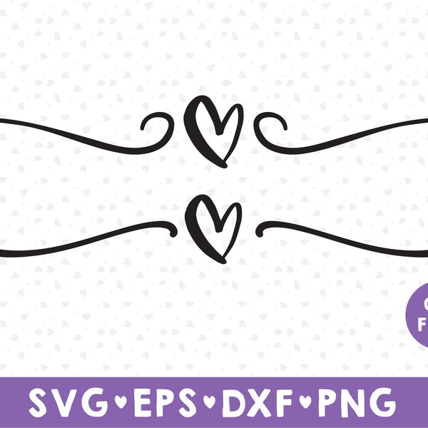 Coeur texte diviseur SVG, coeur SVG, Valentines Clipart, amour Svg, coeur frontière svg, décoration de texte svg, svg, dxf, png téléchargement instantané