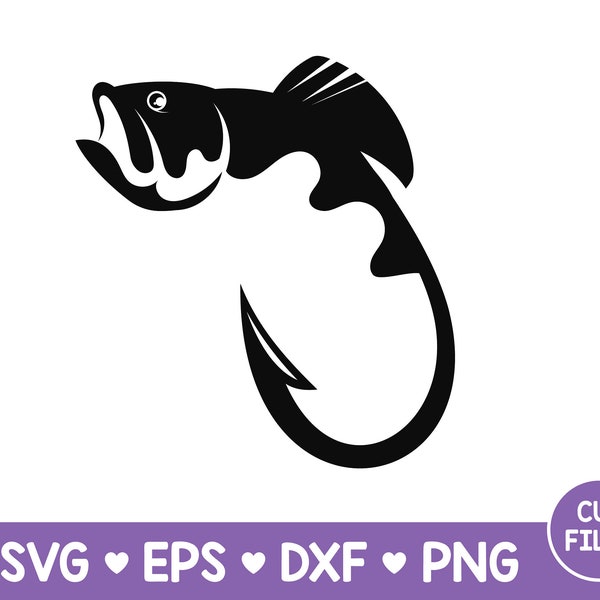 Fishing Hook Svg, Bass Fishing Svg, Fisherman Svg, Fishing Logo. Vector Cut file Cricut, Silhouette,