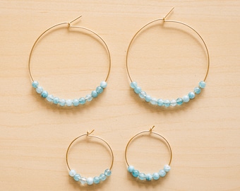 Aquamarine large hoops and gold-filled 14k (or 925 sterling silver)