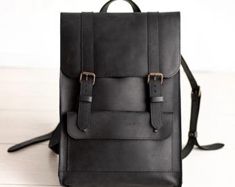 Black Custom Laptop Leather Backpack Purse,Leather Backpack For Men,Leather Backpack Women,Leather Bag Women,Laptop Bag Women,Backpack Black