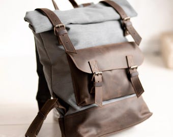 Extra Large Travel Unisex Backpack,Work Laptop Backpack,Leather Backpack Men,Roll Top Leather Backpack,Backpack Leather Personalized Bag