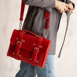 Leather satchel for women,Leather bag women,Crossbody bag women,Shoulder bag women,Red leather bag leather,Small bag women,Work bag women image 2