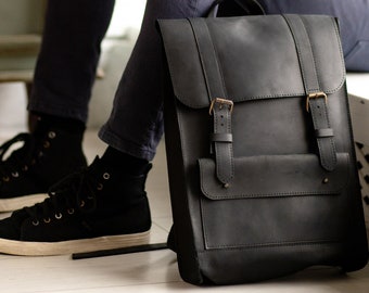 Leather backpack men,Leather computer backpack,Black leather backpack,Laptop backpack,Work backpack,Italian leather bag,Handmade leather bag