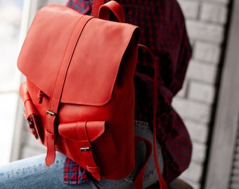 Backpack women,Red leather backpack for women,College backpack,Laptop backpack,Leather backpack women,Leather rucksack,Backpack purse women