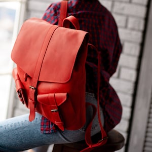 Backpack women,Red leather backpack for women,College backpack,Laptop backpack,Leather backpack women,Leather rucksack,Backpack purse women image 1