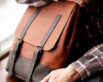 Leather backpack in 2 colors for men,Backpack men,Laptop backpack for men,Leather laptop bag,Work backpack,Leather backpack men,Gift for him