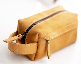 Yellow Leather Dopp Kit: Personalized Toiletry Bag