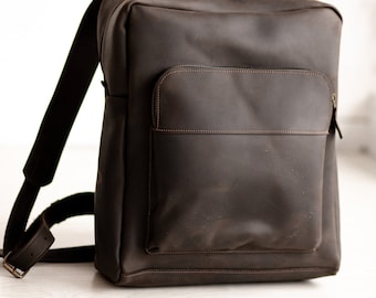 Brown Leather Backpack with Strong Zipper Closure,Leather Backpack for Men,Leather bags,Work Backpack for Male and Female,Backpack Purse,