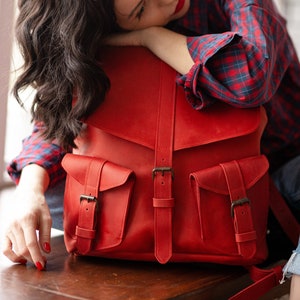 Backpack women,Red leather backpack for women,College backpack,Laptop backpack,Leather backpack women,Leather rucksack,Backpack purse women image 7