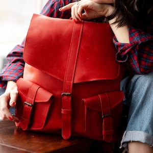 Backpack women,Red leather backpack for women,College backpack,Laptop backpack,Leather backpack women,Leather rucksack,Backpack purse women image 2