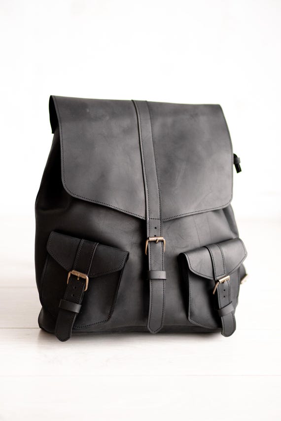 Black Leather Backpack Purse: Custom Laptop Backpack