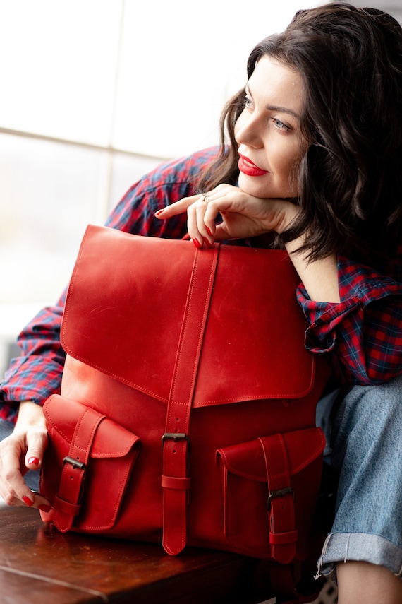 Red Leather Backpack Purse: 13-inch Laptop Backpack - Etsy Red Leather Backpack Purse: 13-inch Laptop Backpack - Etsy