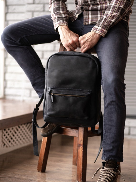 Blue Leather Backpack for Men With Zipper,leather Backpack for Men,laptop  Backpack,work Backpack,laptop 13 Inch Backpack,backpack Men 