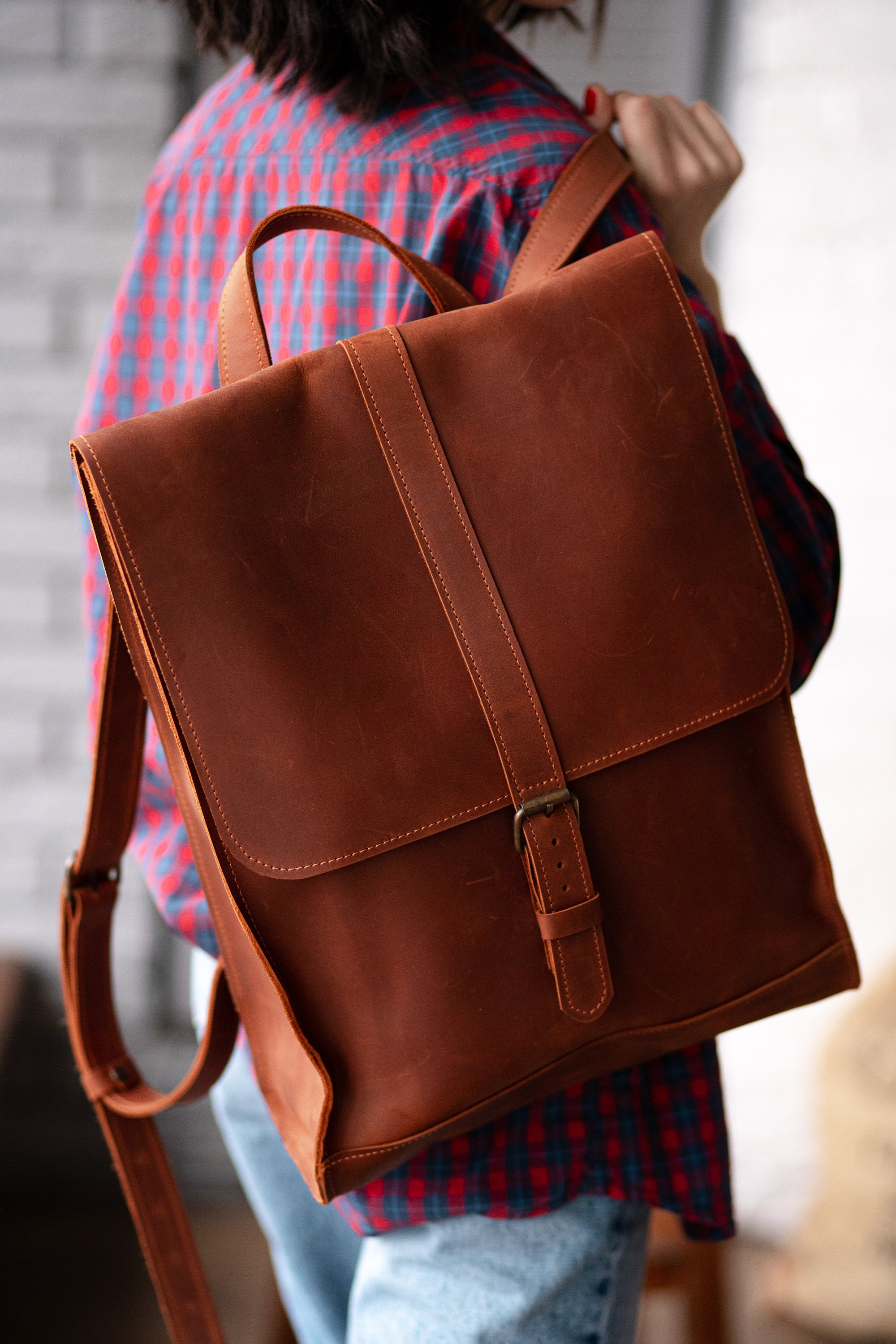 Cognac leather work backpack for womenBackpack womenLeather Etsy