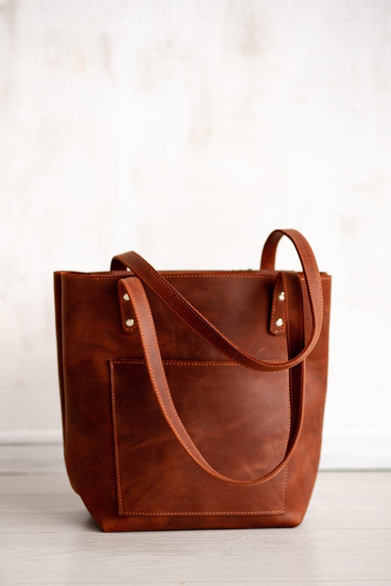 Leather Tote With Zipperleather Laptop Totepersonalized - Etsy