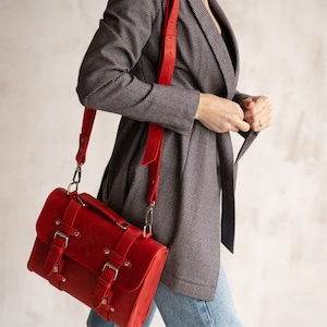 Leather satchel for women,Leather bag women,Crossbody bag women,Shoulder bag women,Red leather bag leather,Small bag women,Work bag women image 9