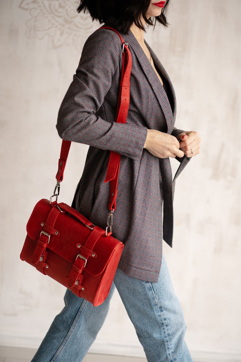 Leather satchel for women,Leather bag women,Crossbody bag women,Shoulder bag women,Red leather bag leather,Small bag women,Work bag women image 9