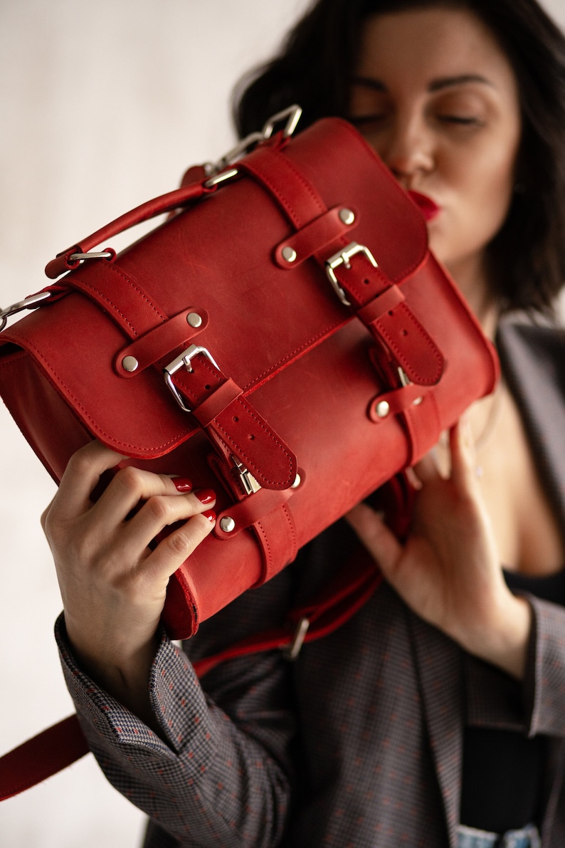 Leather satchel for women,Leather bag women,Crossbody bag women,Shoulder bag women,Red leather bag leather,Small bag women,Work bag women image 1