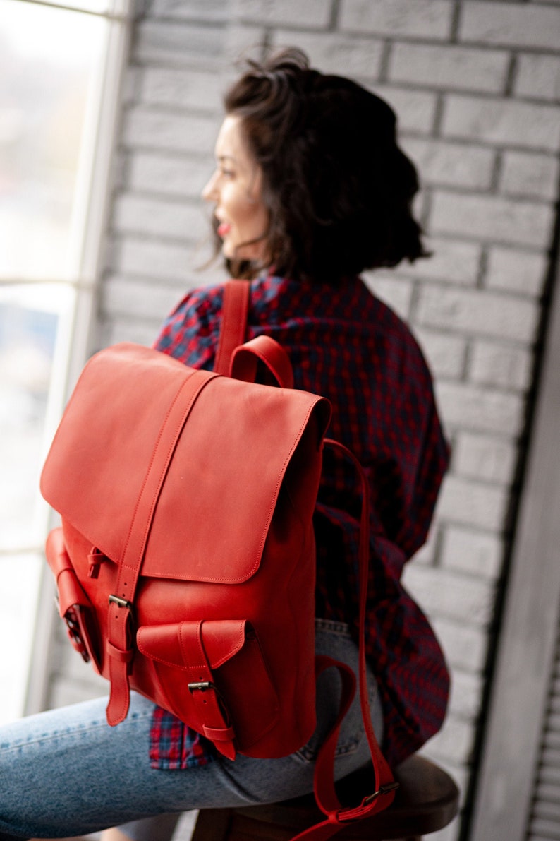 Backpack women,Red leather backpack for women,College backpack,Laptop backpack,Leather backpack women,Leather rucksack,Backpack purse women image 1