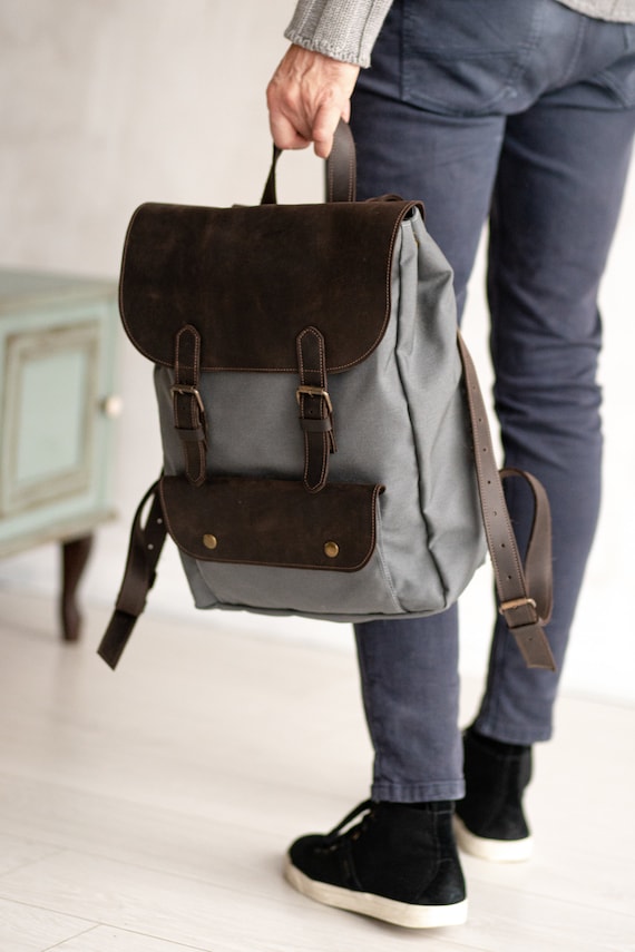Soft Waterproof Canvas Leather Backpack travel Backpack leather Backpack Men stylish Backpack men Leather Baclpack canvas Backpack for Men Etsy
