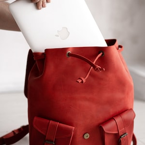 Backpack women,Red leather backpack for women,College backpack,Laptop backpack,Leather backpack women,Leather rucksack,Backpack purse women image 8