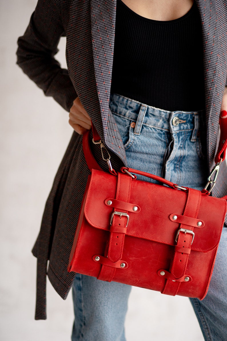 Red leather tote bag for women,Leather bag women,Leather tote,womens tote bag,Leather tote bag for women,Crossbody laptop bag,Crossbody bag image 3