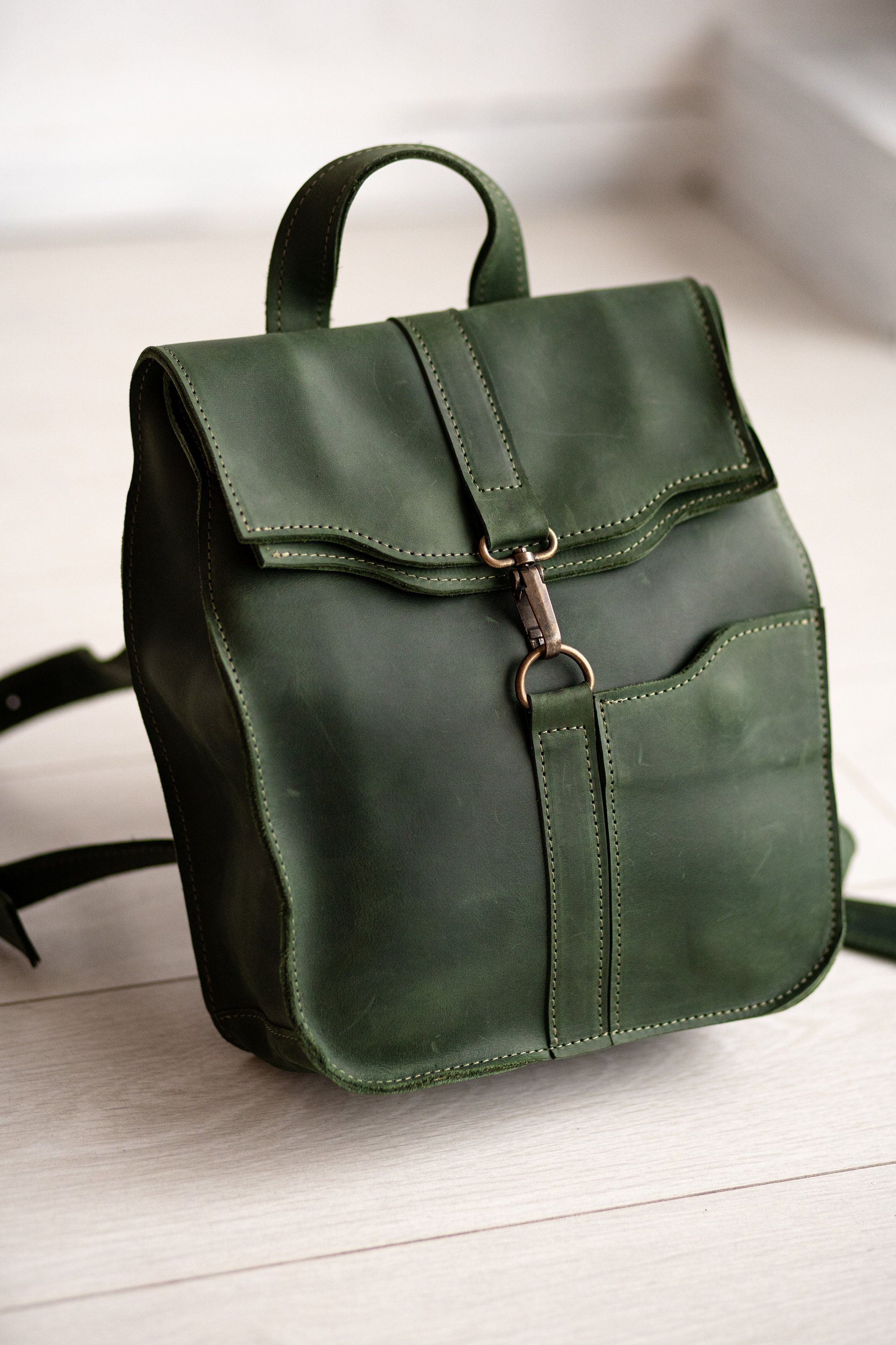 Green backpack purseLaptop backpackLeather backpack purse Etsy