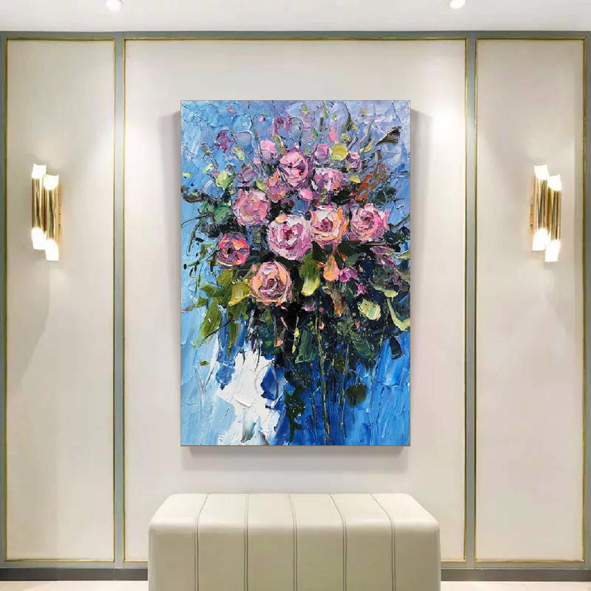Hand Painted Oil Painting Rose Simple European Restaurant Etsy