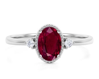 Oval Ruby Engagement Ring: 14k White Gold, Diamond Accents