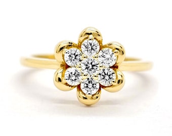 Flawless Diamond Statement Ring , Floral Diamond Ring , 14K Hallmarked Ring , Minimalist Diamond Promise Ring For Her