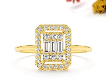 Baguette Diamond Engagement Ring: 10K Gold Illusion Setting