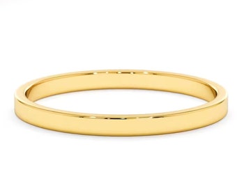 14k Solid Gold Flat Wedding Band - Comfort Fit, 2mm