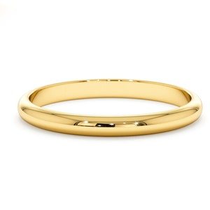 14k Solid Gold Wedding Band 2MM: Classic Dome Comfort Fit Ring