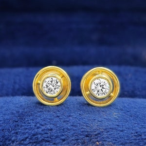 Natural Diamond Solitaire Studs - Flawless Round Diamond Earrings in 14K White Gold - Real Diamond Stacking Studs - Bezel set Earrings