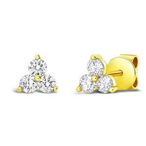 14K Gold Round Cut Diamond Trio Stud Earrings / Simple Three Stone Cluster Earring / Fine Diamond Studs / Fine Diamond Jewelry