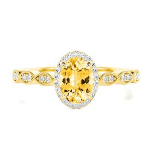Natural Sapphire Engagement Ring / Ceylon Yellow Sapphire Diamond Ring in 14K Yellow Gold By SNJ Jewels Store / Natural Gemstone Ring