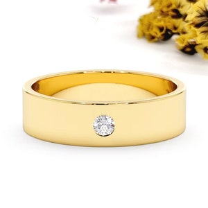 Alianza de bodas de oro macizo de 14 quilates con diamantes / Alianza apilable de eternidad semieterna / Anillo de oro delicado / Alianza de bodas de 5,5 mm / Alianza de oro de SNJ Jewels