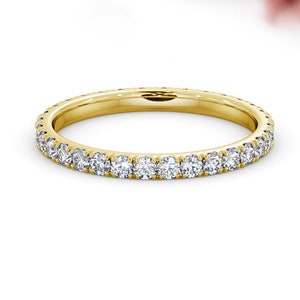 Yellow Gold Diamond Wedding Band / Real Diamond Wedding Ring / Solid Yellow Gold Diamond Ring / Eternity Stack Band 14K Hallmarked