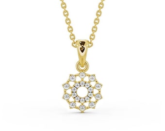 14K Gold Diamond Cluster Pendant Necklace, Gift for Her