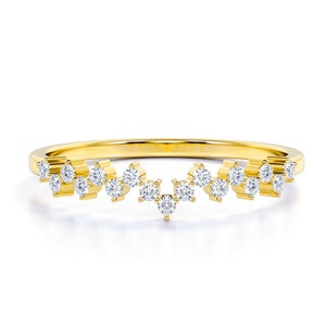 14k Gold Diamond Wedding Band / Half Eternity Diamond Wedding Band Prong Setting / Stackable Zig-Zag Ring / SNJ Jewels Store