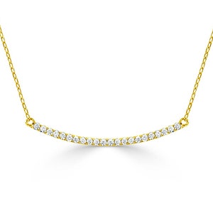 14k Gold Diamond Bar Necklace: Dainty Line Necklace, Gift for Her