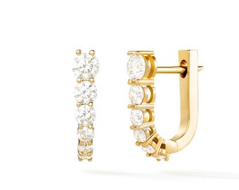 14K Yellow Gold Diamond Huggie Hoop Earrings